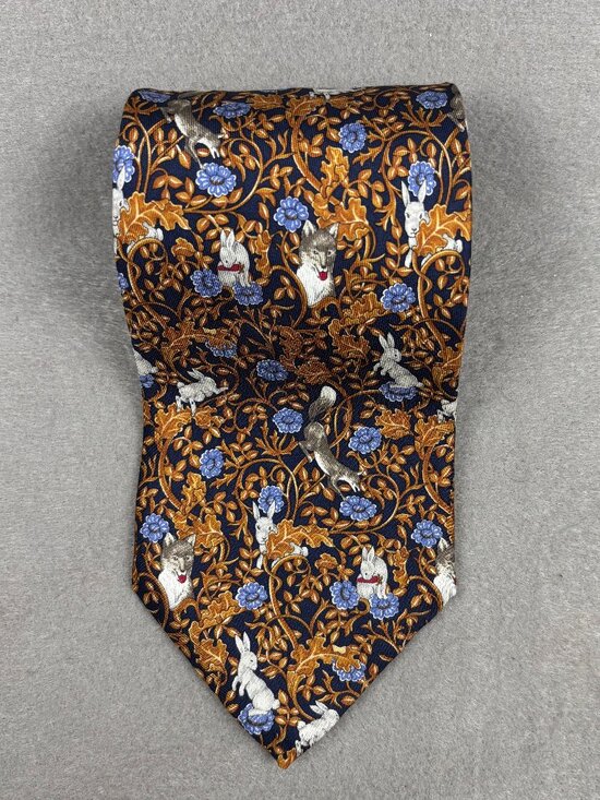 Kieselstein-Cord Other - Kieselstein-Cord Fox Rabbit Woodland Silk Tie Made Italy Navy 3.5" Luxury